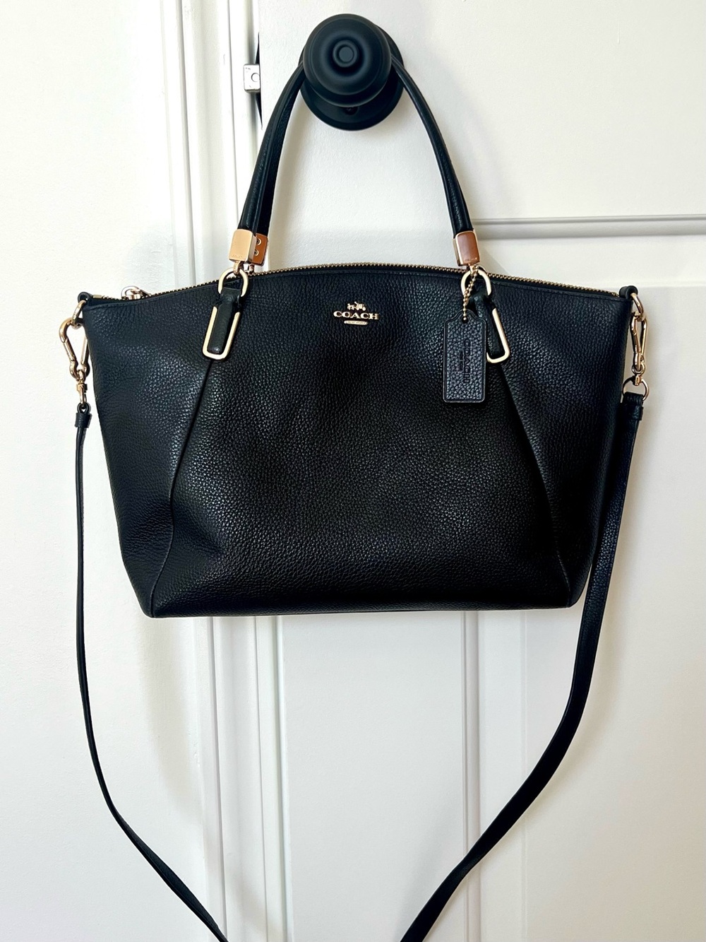 Coach Black Pebbled Leather Shoulder Tote with Gold Hardware